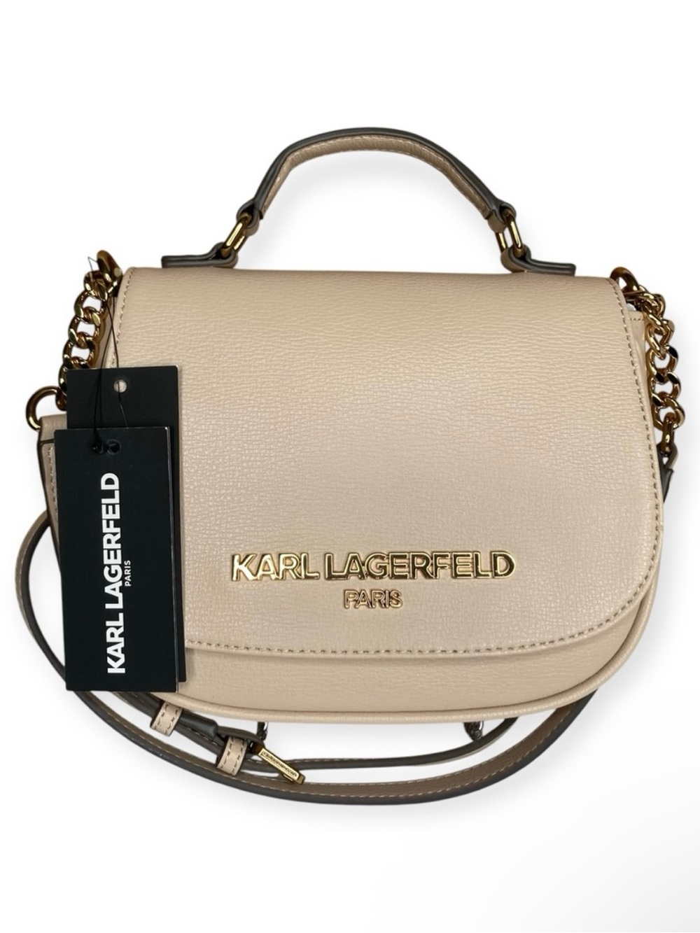 🧨1 LEFT🧨 Karl Lagerfeld Paris Leather Shell Saddle Chain Crossbody Bag Dustbag